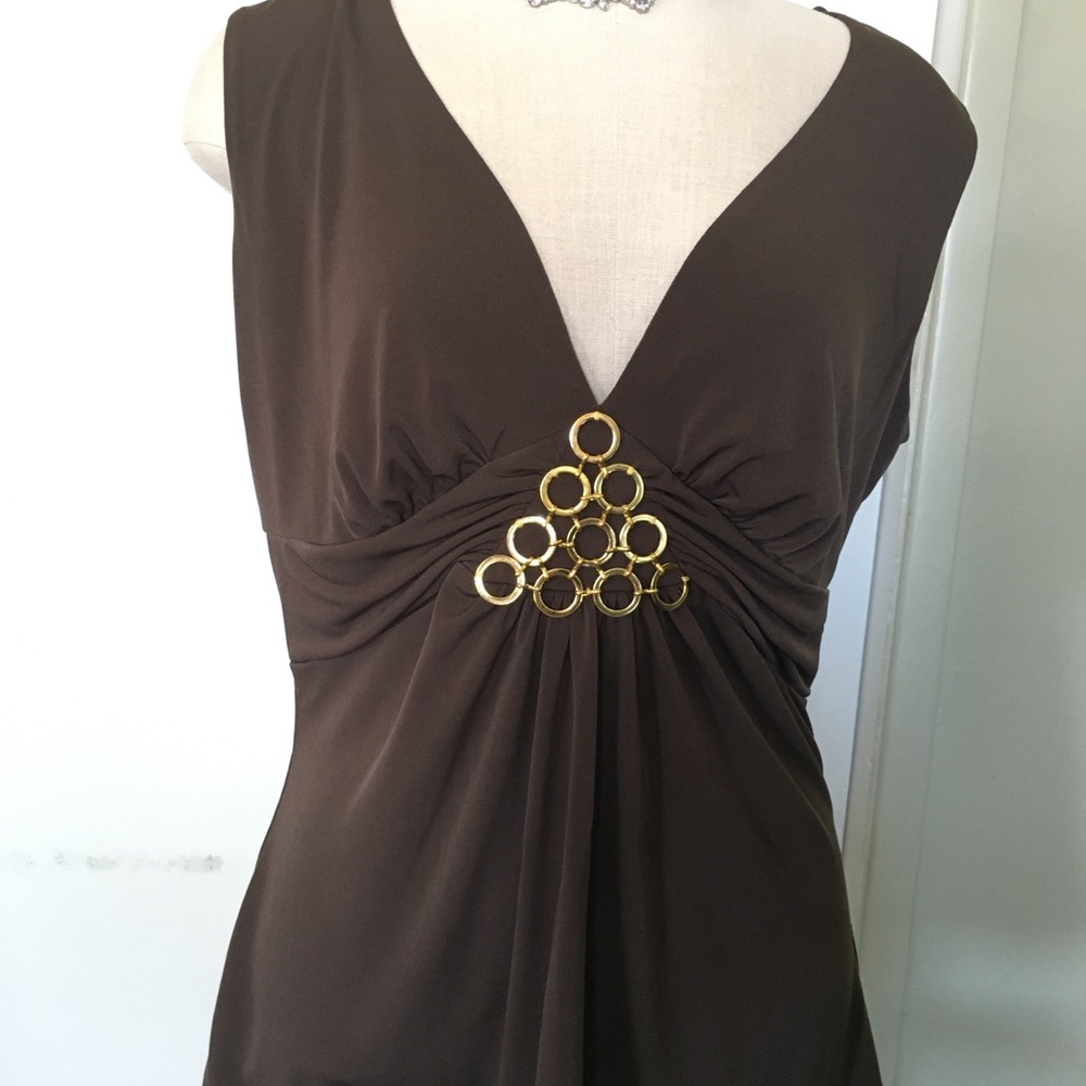 NWT Bisou Bisou Brown Sleeveless Shirt -Size Large